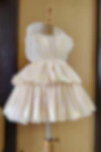 Butter Yellow Shimmer Georgette Layered Dress For Girls by YMKids at Pernia's Pop Up Shop