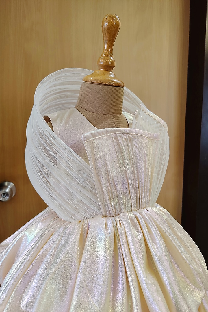 Butter Yellow Shimmer Georgette Layered Dress For Girls by YMKids at Pernia's Pop Up Shop