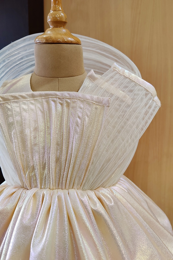 Butter Yellow Shimmer Georgette Layered Dress For Girls by YMKids at Pernia's Pop Up Shop
