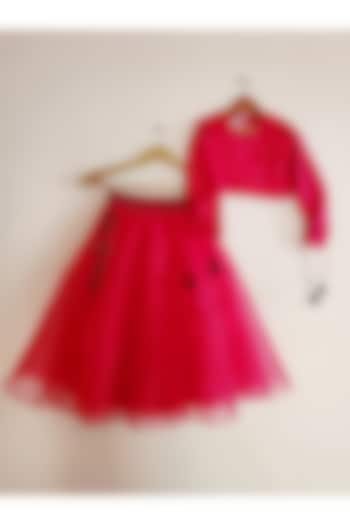 Hot Pink Organza Kalidar Lehenga Set For Girls by YMKids at Pernia's Pop Up Shop