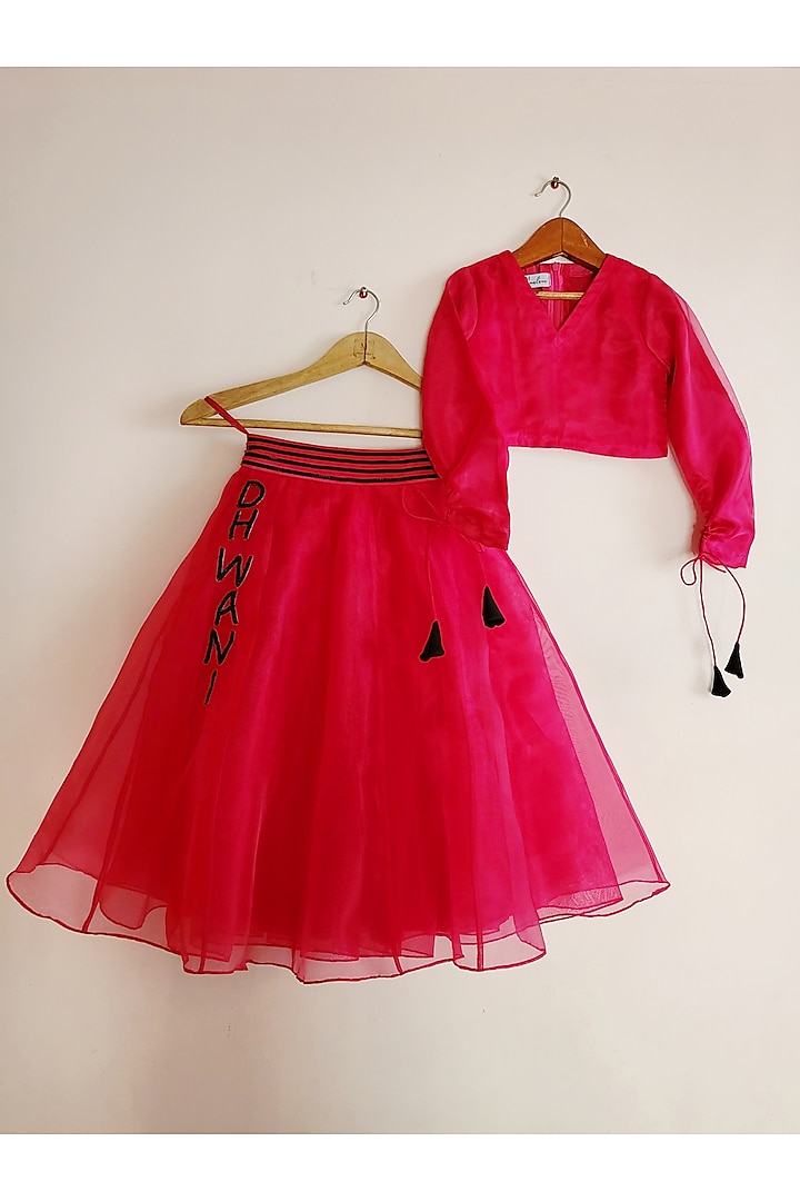 Hot Pink Organza Kalidar Lehenga Set For Girls by YMKids at Pernia's Pop Up Shop