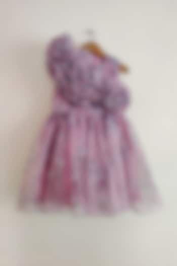 Onion Pink Organza Floral Printed Ruffled Dress For Girls by YMKids at Pernia's Pop Up Shop