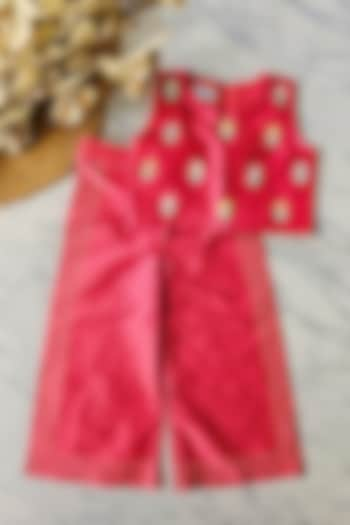 Carrot Red Cotton Silk Co-Ord Set For Girls by YMKids at Pernia's Pop Up Shop