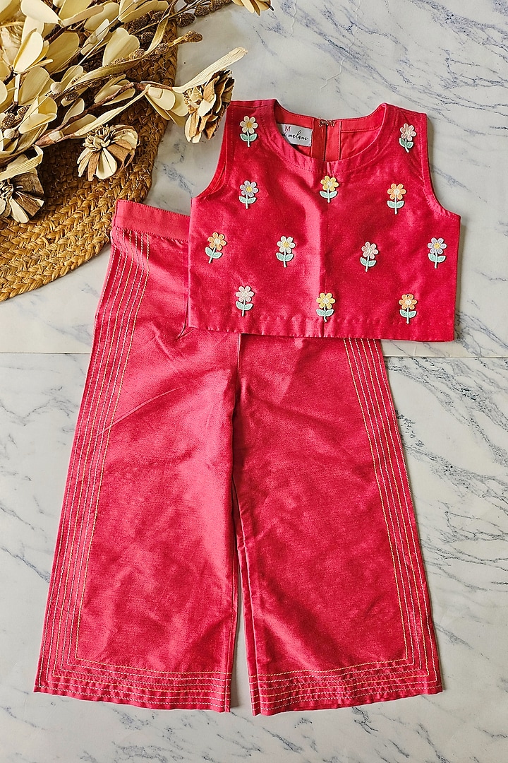 Carrot Red Cotton Silk Co-Ord Set For Girls by YMKids at Pernia's Pop Up Shop