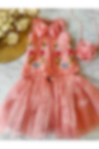 Peach Organza Sharara Set For Girls by YMKids at Pernia's Pop Up Shop