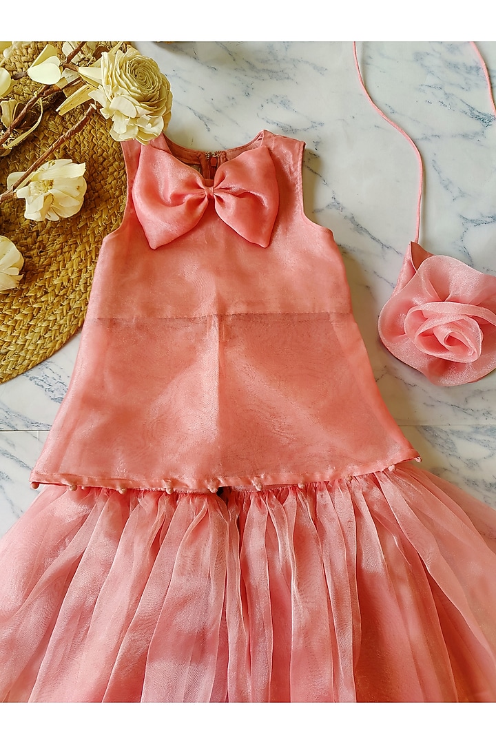 Peach Organza Sharara Set For Girls by YMKids at Pernia's Pop Up Shop
