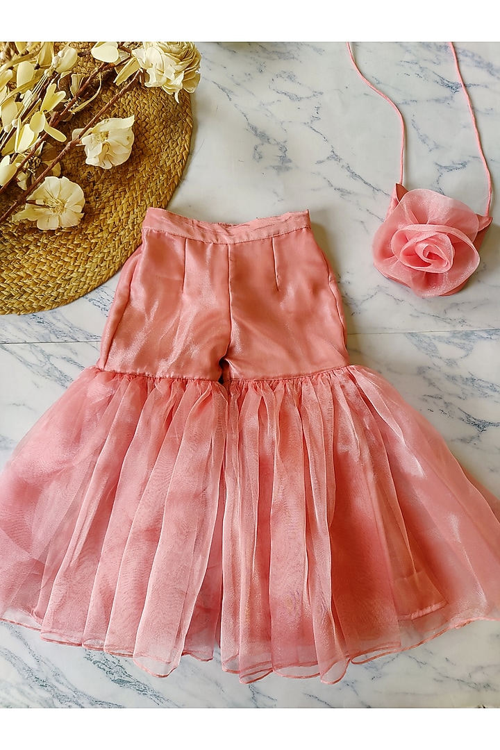 Peach Organza Sharara Set For Girls by YMKids at Pernia's Pop Up Shop