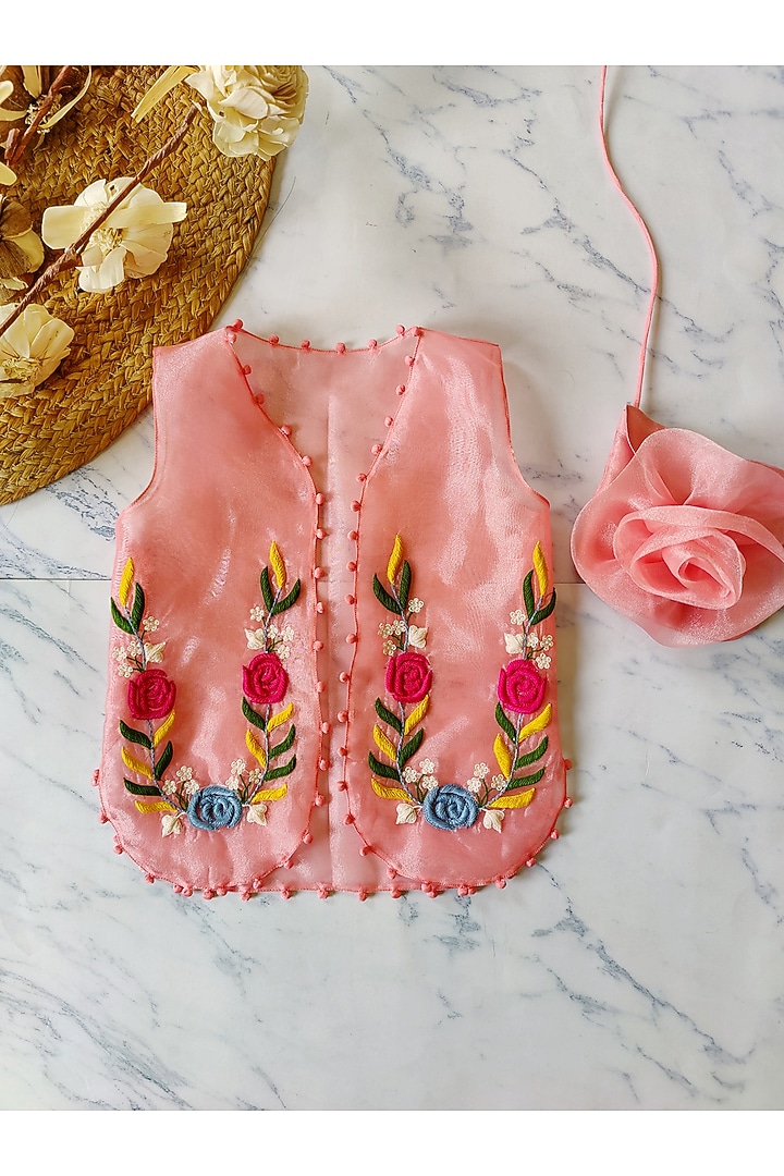 Peach Organza Sharara Set For Girls by YMKids at Pernia's Pop Up Shop