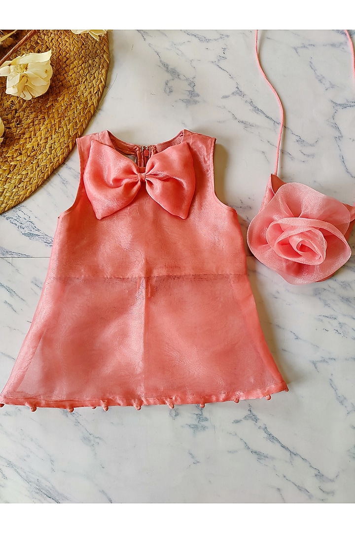 Peach Organza Sharara Set For Girls by YMKids at Pernia's Pop Up Shop
