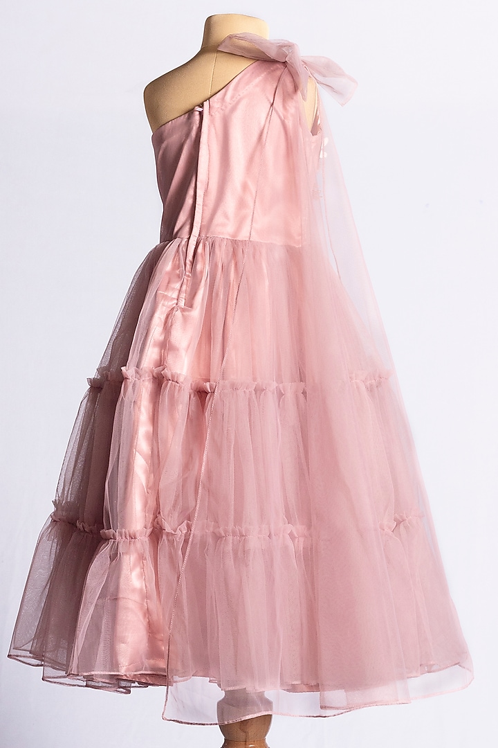Nude Purple Net Tiered Gown For Girls by YMKids at Pernia's Pop Up Shop