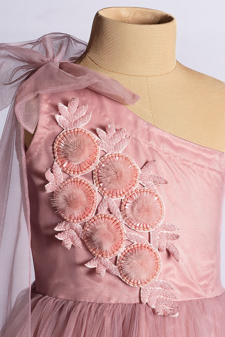 Nude Purple Net Tiered Gown For Girls by YMKids at Pernia's Pop Up Shop