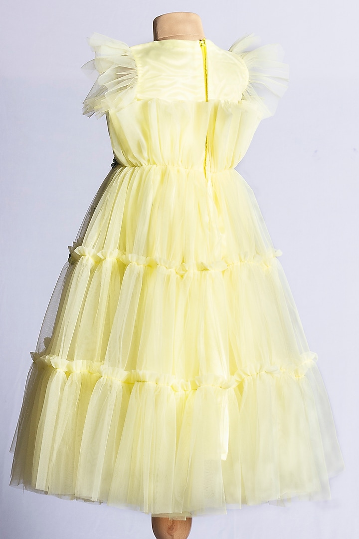 Yellow Net Ruffled Gown For Girls by YMKids at Pernia's Pop Up Shop