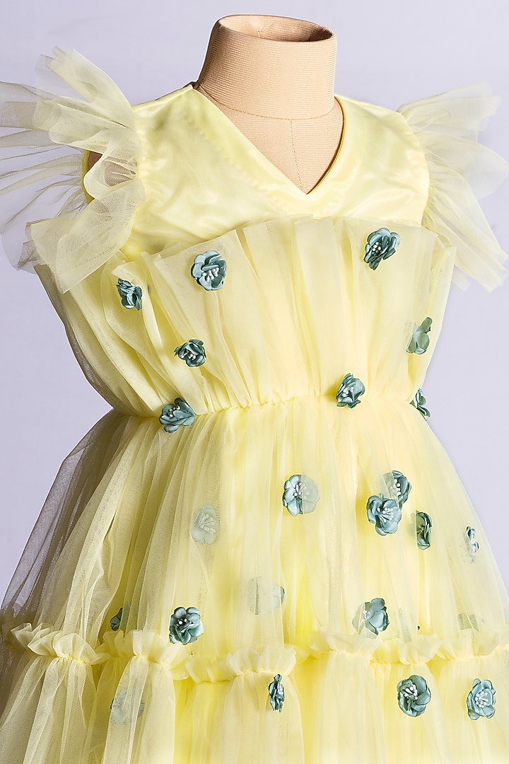 Yellow Net Ruffled Gown For Girls by YMKids at Pernia's Pop Up Shop