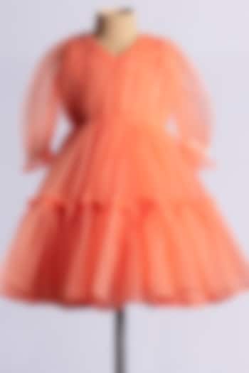 Peach Net Gathered Dress For Girls by YMKids