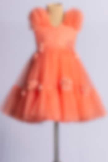 Peach Tulle Embroidered Dress For Girls by YMKids