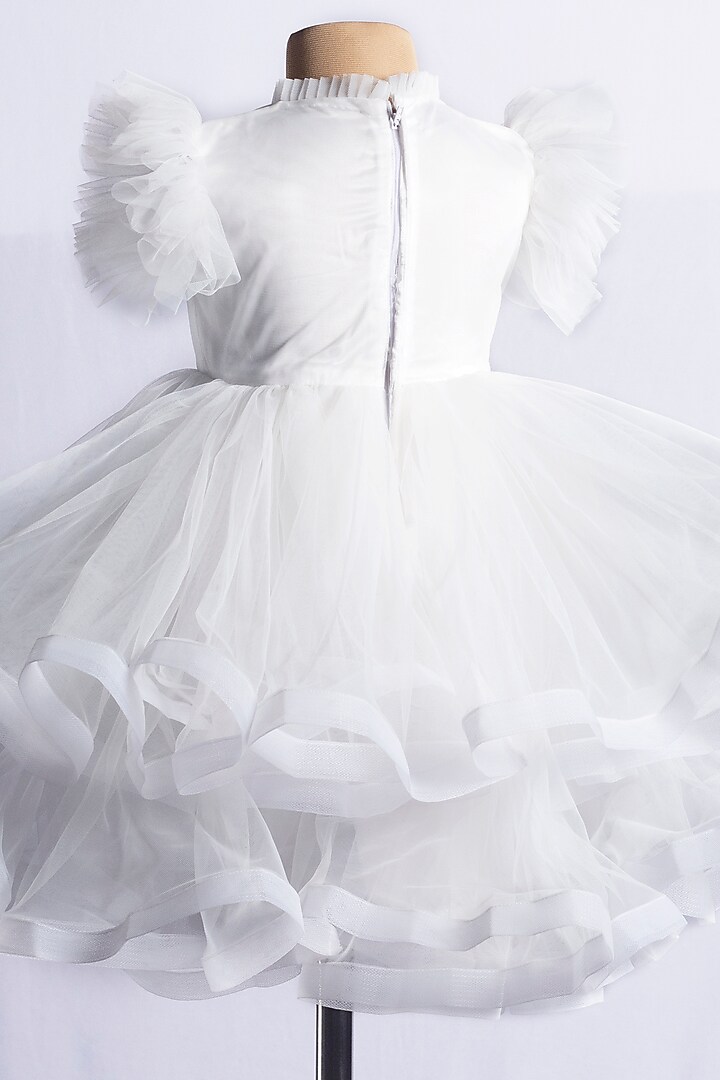 White Net Embroidered Mini Dress For Girls by YMKids at Pernia's Pop Up Shop