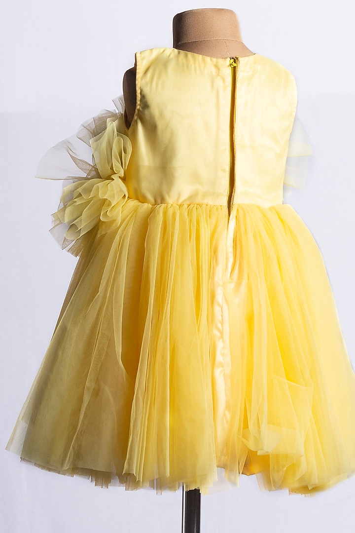 Yellow Net Mini Dress For Girls by YMKids at Pernia's Pop Up Shop