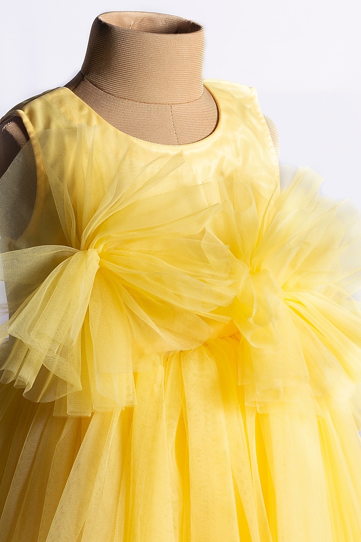 Yellow Net Mini Dress For Girls by YMKids at Pernia's Pop Up Shop