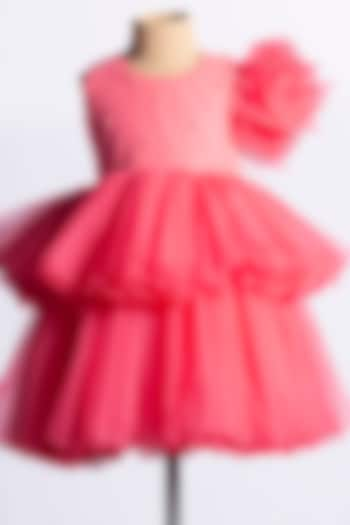 Pink Net Embellished Mini Dress For Girls by YMKids at Pernia's Pop Up Shop