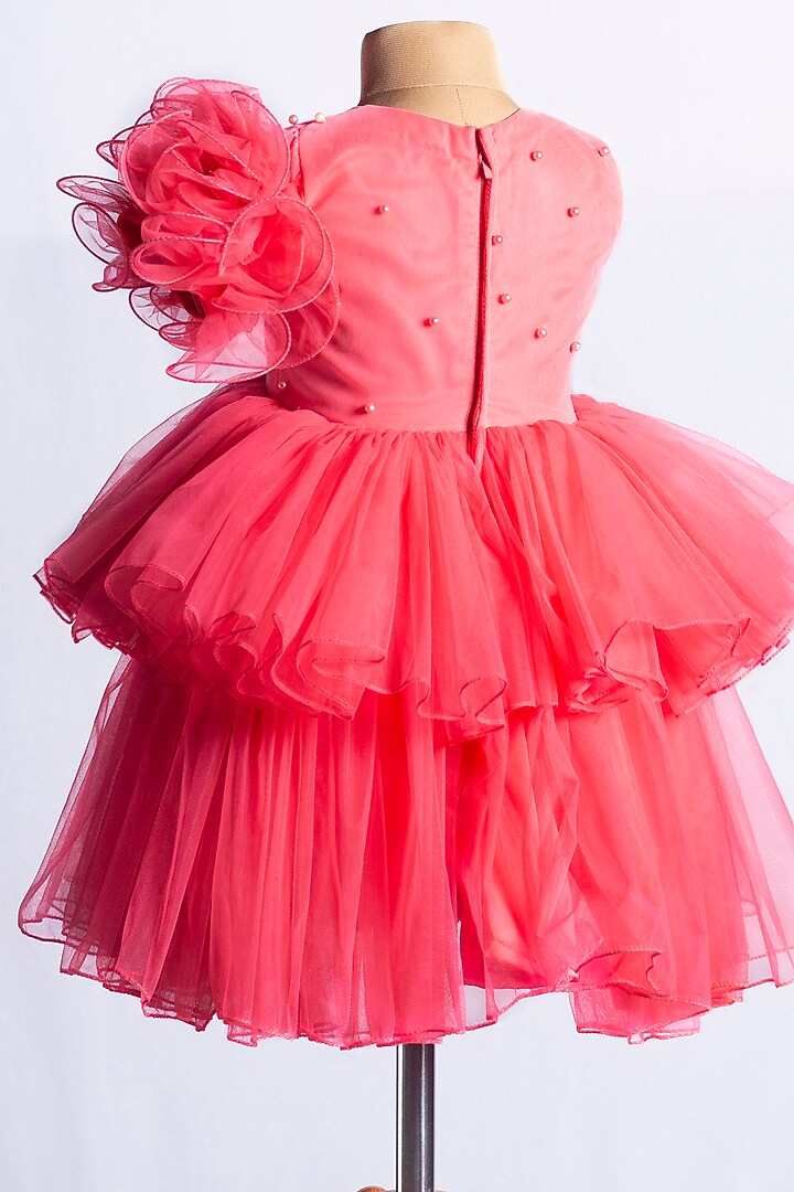 Pink Net Embellished Mini Dress For Girls by YMKids at Pernia's Pop Up Shop