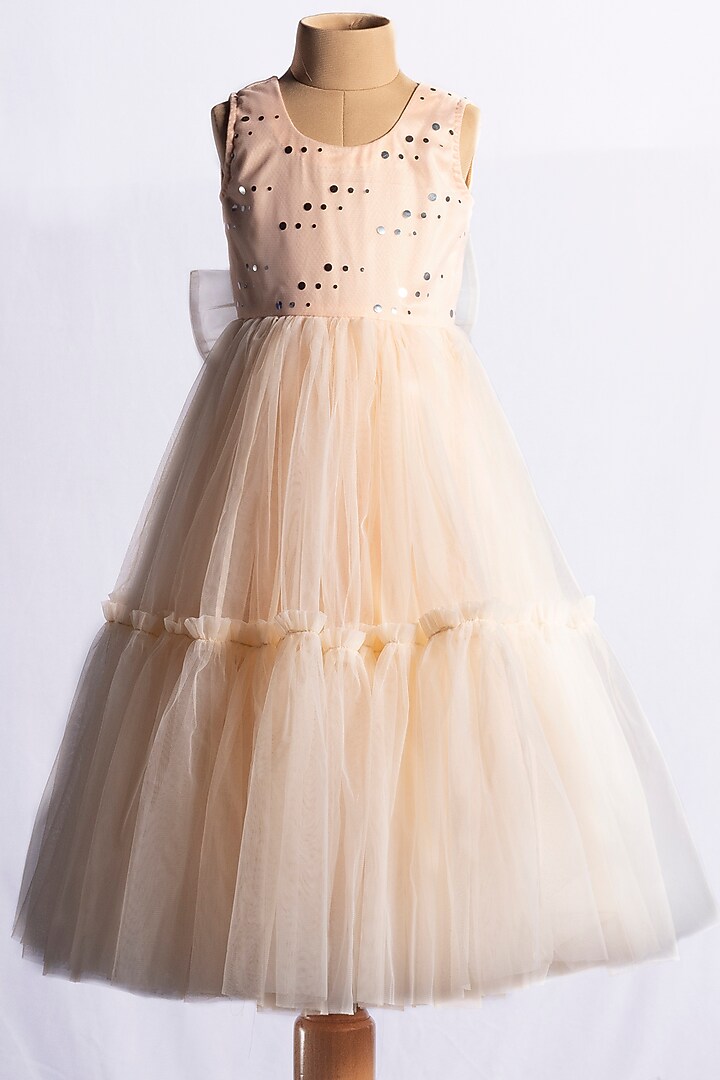 Beige Net Gown For Girls by YMKids at Pernia's Pop Up Shop