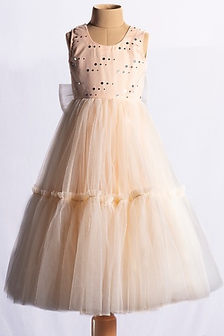 Beige Net Gown For Girls by YMKids