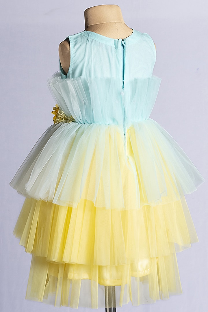 Blue & Yellow Tulle Knee Lenght Dress For Girls by YMKids at Pernia's Pop Up Shop