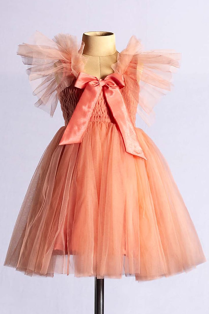 Peach Frilled Knee Length Dress For Girls by YMKids