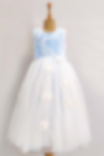 Blue Embroidered Gown For Girls by YMKids
