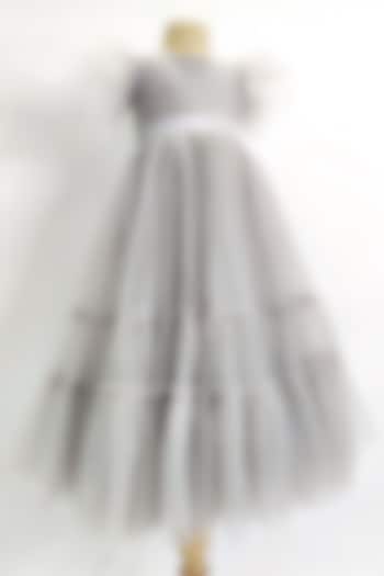 Stone Grey Net Gown For Girls by YMKids