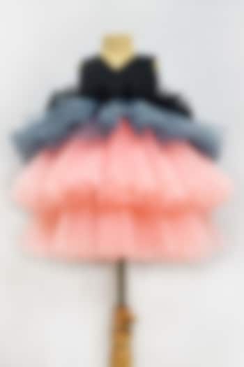 Black & Peach Net Knee Length Dress For Girls by YMKids