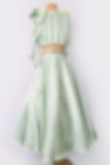 Pista Green Silk Skirt Set For Girls by YMKids