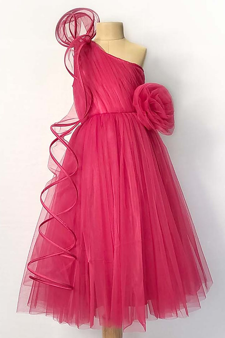 Hot Pink Net Gown For Girls by YMKids