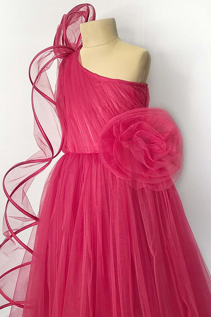 Hot Pink Net Gown For Girls by YMKids at Pernia's Pop Up Shop