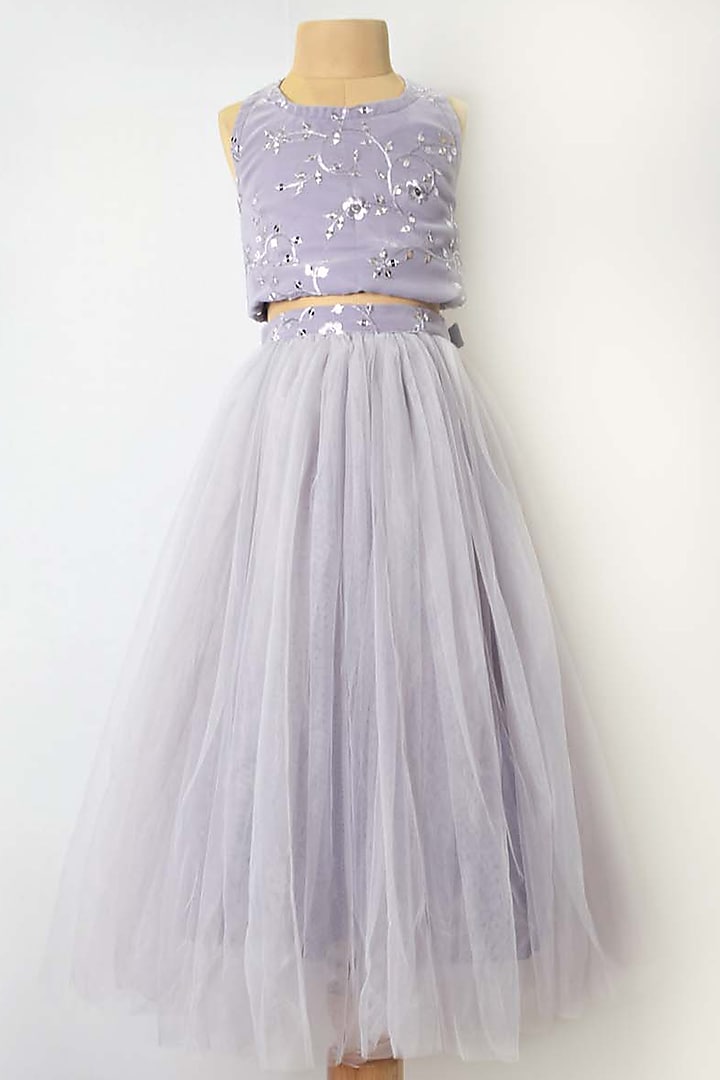 Dusty Purple Embroidered Skirt Set For Girls by YMKids