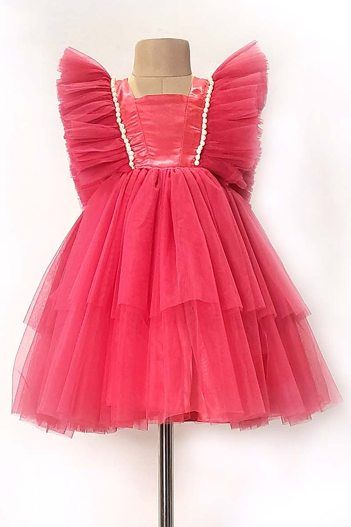 Pink Embellished Dress For Girls by YMKids