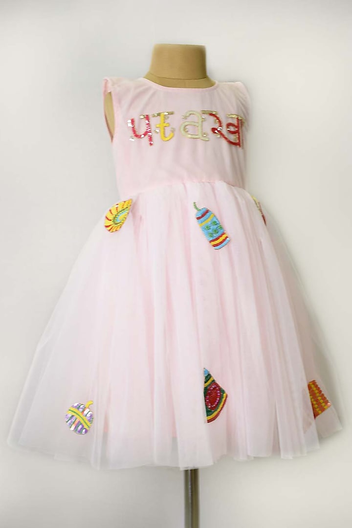 Baby Pink Embroidered Dress For Girls by YMKids