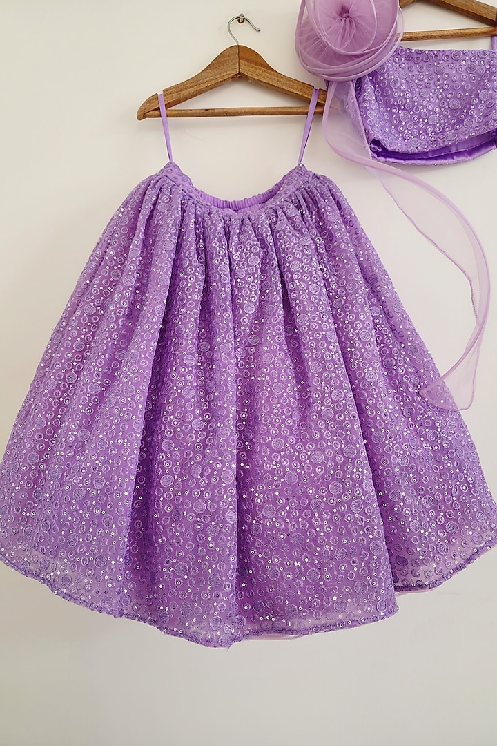 Purple Net Sequins Embroidered Lehenga Set For Girls by YMKids at Pernia's Pop Up Shop