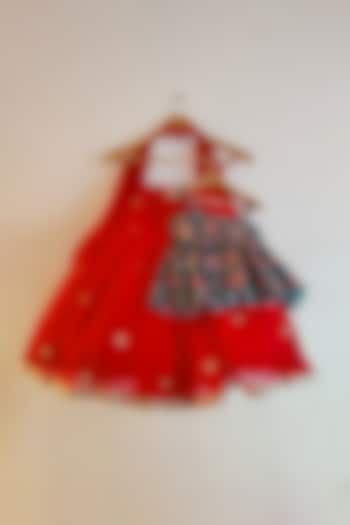 Red Modal Satin & Georgette Lehenga Set For Girls by YMKids at Pernia's Pop Up Shop
