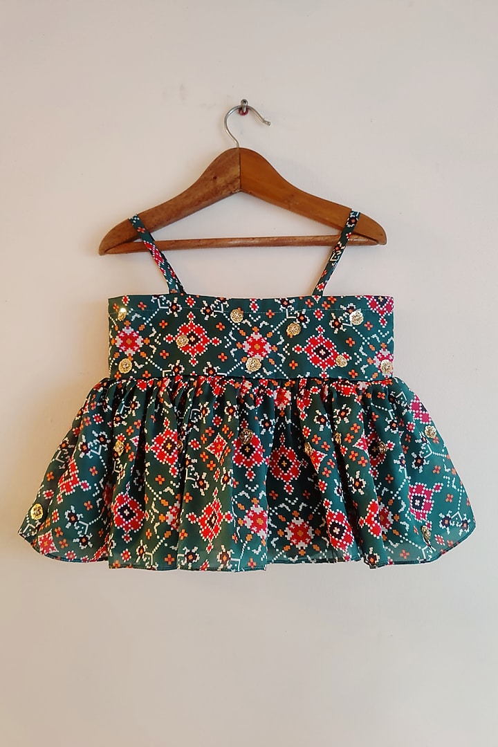Red Modal Satin & Georgette Lehenga Set For Girls by YMKids at Pernia's Pop Up Shop