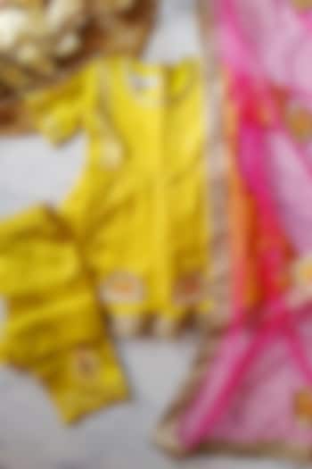 Yellow Summer Silk Embroidered Anarkali Set For Girls by YMKids at Pernia's Pop Up Shop
