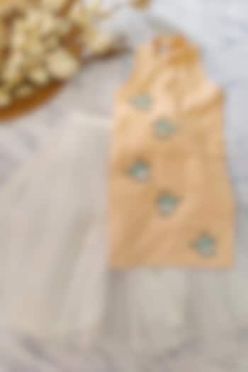 Peach Organza Palazzo Pant Set For Girls by YMKids at Pernia's Pop Up Shop