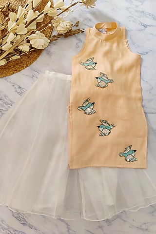 Peach Organza Palazzo Pant Set For Girls by YMKids