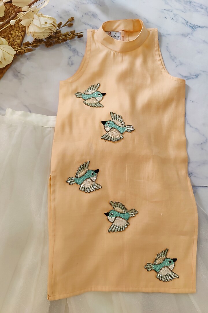 Peach Organza Palazzo Pant Set For Girls by YMKids at Pernia's Pop Up Shop