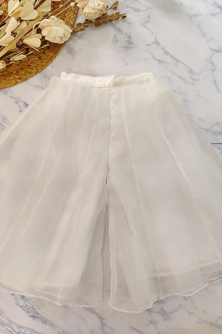 Peach Organza Palazzo Pant Set For Girls by YMKids at Pernia's Pop Up Shop