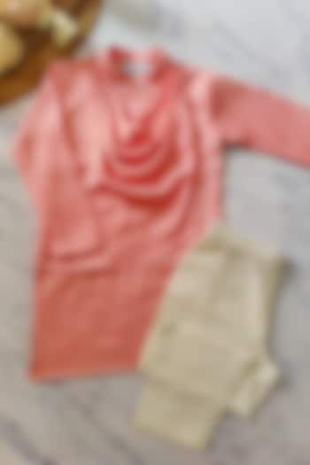 Peach Summer Silk & Cotton Silk Kurta Set For Boys by YMKids