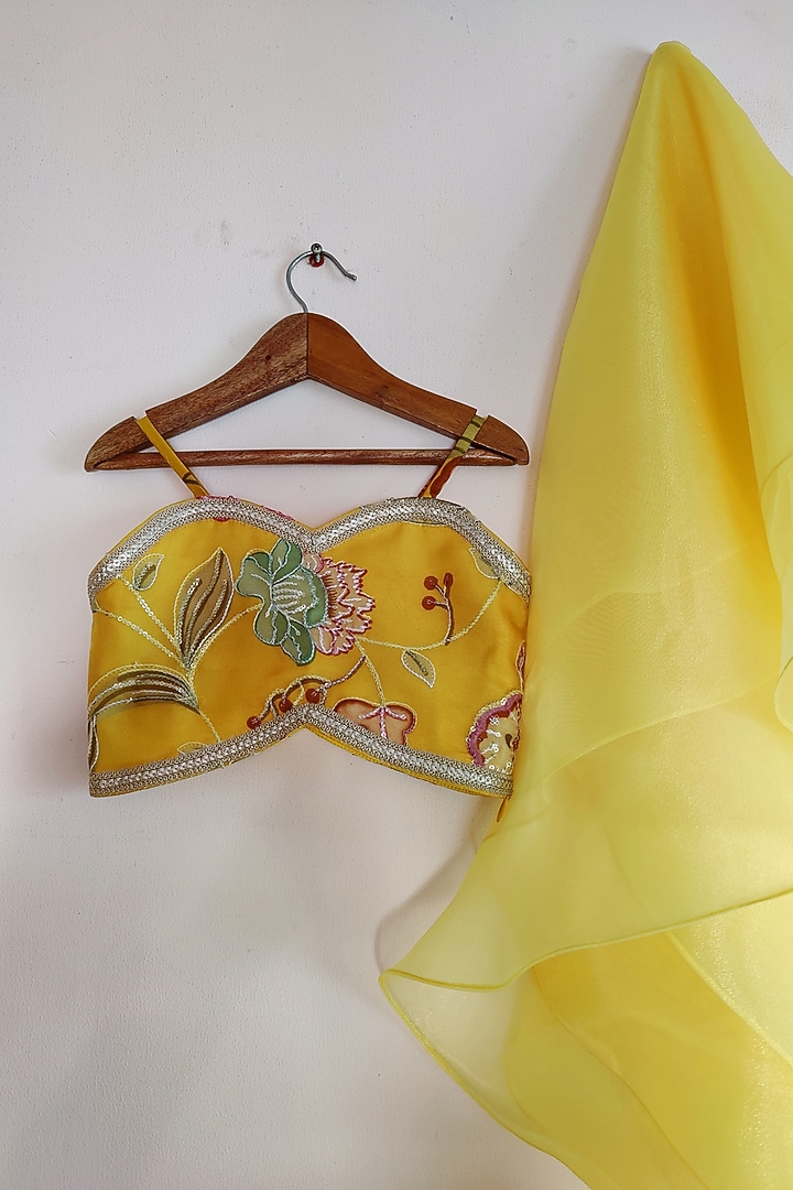 Yellow Organza Lehenga Set For Girls by YMKids at Pernia's Pop Up Shop