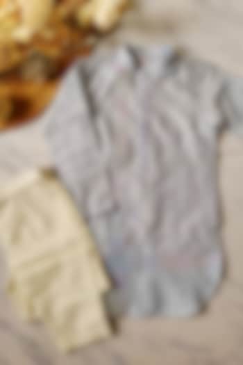Ice Blue Cotton Silk Kurta Set For Boys by YMKids