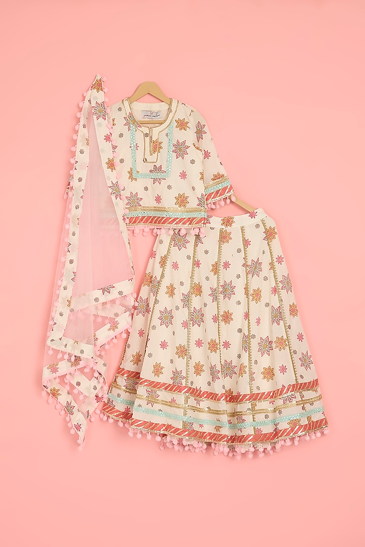 Multi-Colored Cotton Printed & Lace Embellished Lehenga Set For Girls by YMKids at Pernia's Pop Up Shop