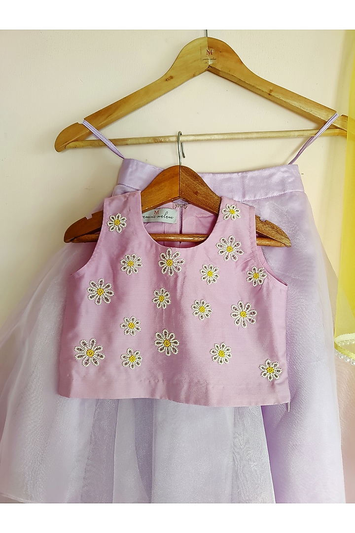 Purple Organza Layered Lehenga Set For Girls by YMKids at Pernia's Pop Up Shop